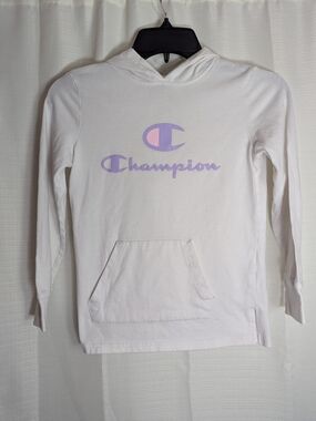 Champion White Hoodie with Lavender Logo for Kids